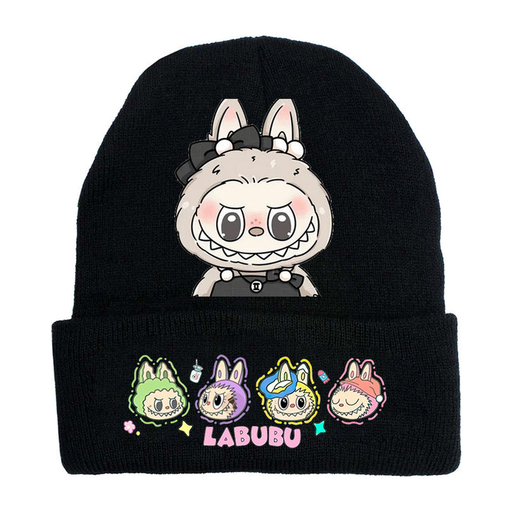 Cute monster printed knitted beanie hat-black
