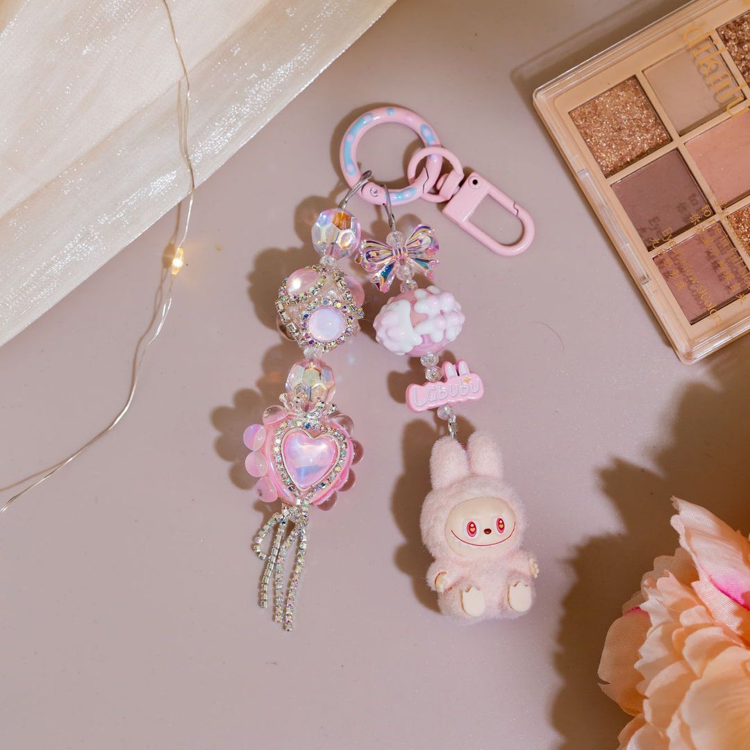 Diamond Mini Flocked Labubu keychain bag pendant