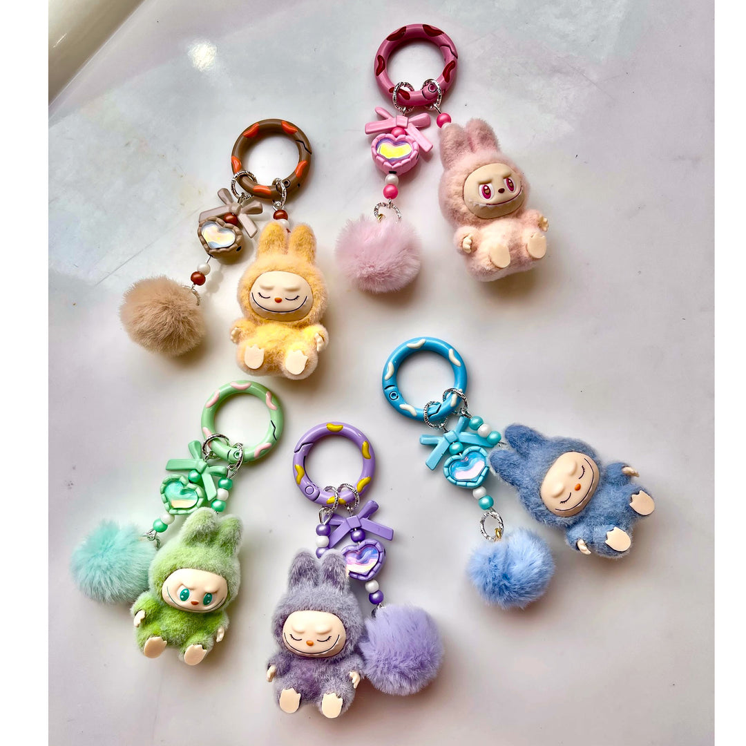 Flocked Mini Labubu heart Keychain bag pendant