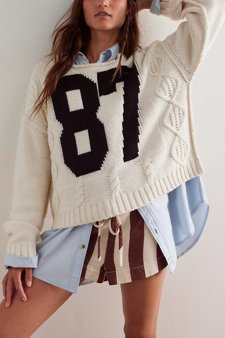 87 letter contrast knitted pullover sweater