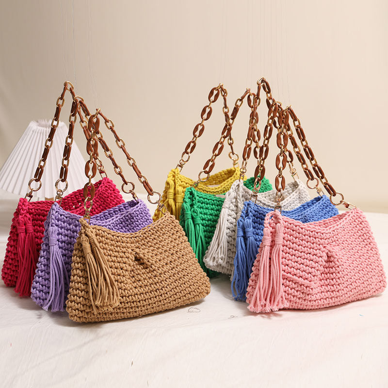 Underarm cotton woven bag tassel shoulder beach bag