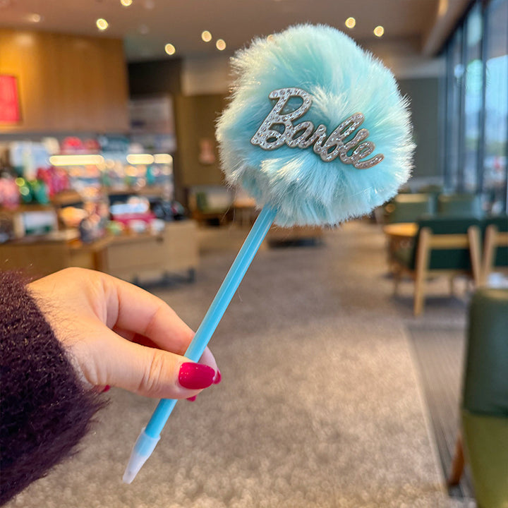 Diamond Barbie Girl Plush Ball Creative Ballpoint Pen