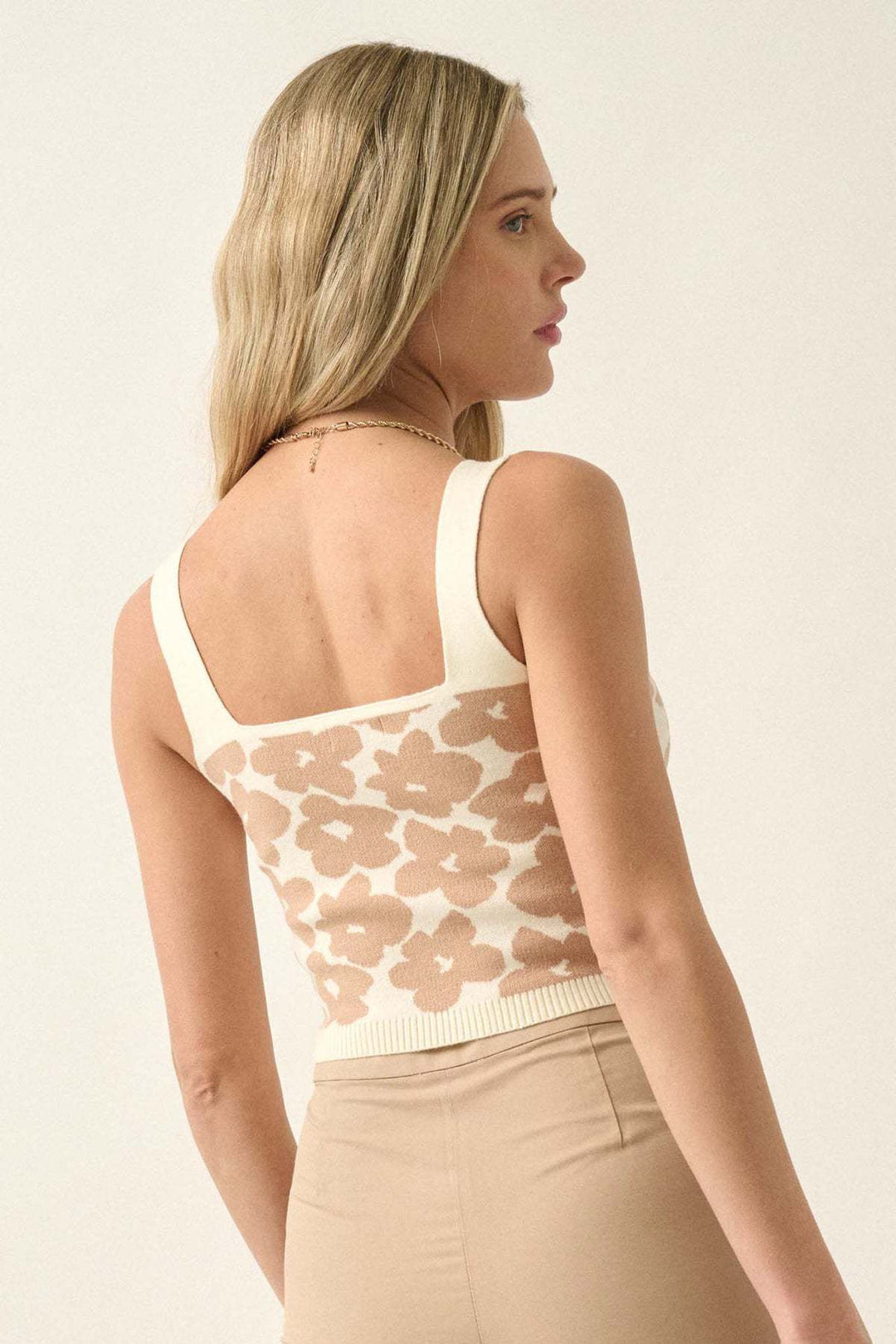 Summer flower jacquard knitted crop top