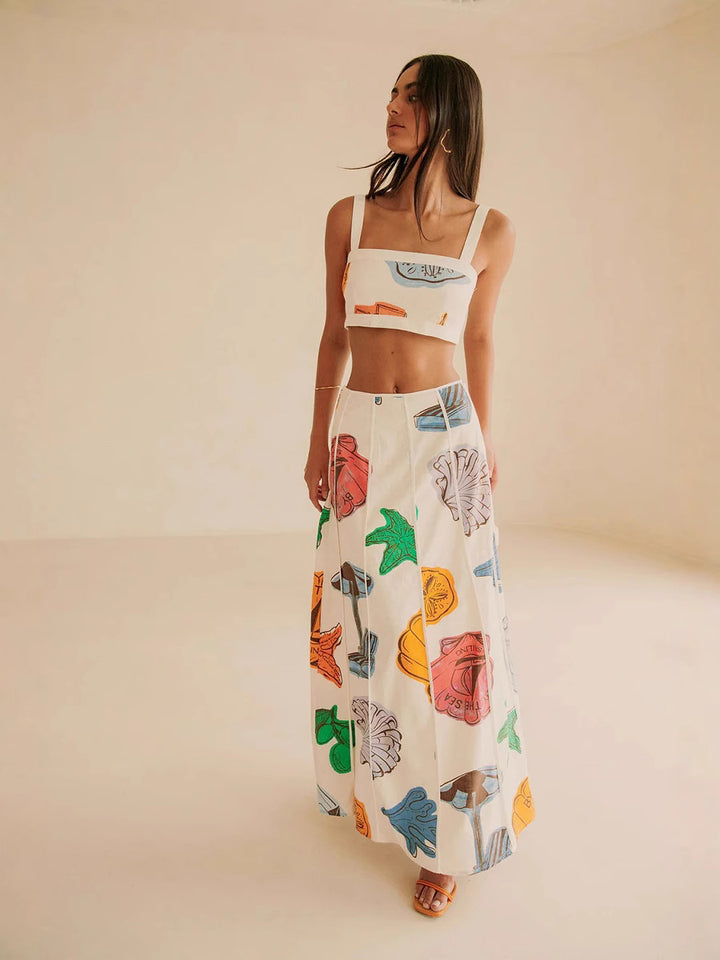 Seashell Linen crop top&skirt set