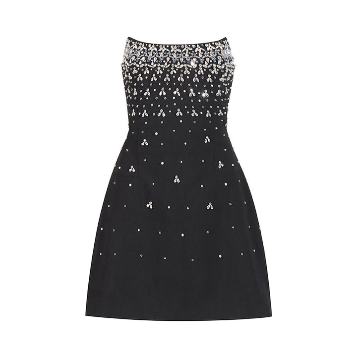 Brilliant black diamond-studded tube top dress