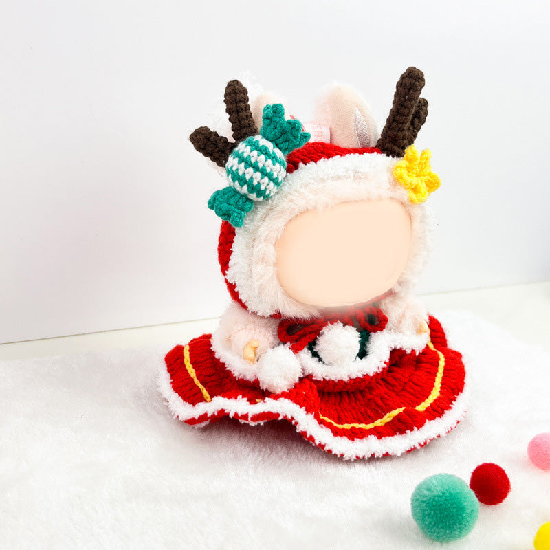 Handmade crochet Christmas skirt&elk headband for labubu