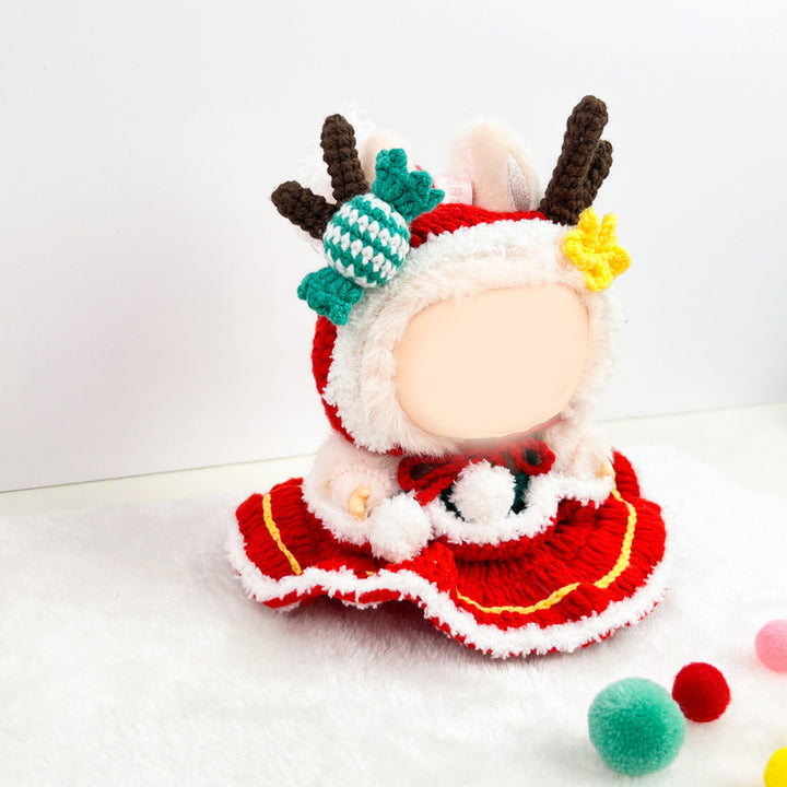 Handmade crochet Christmas skirt&elk headband for labubu