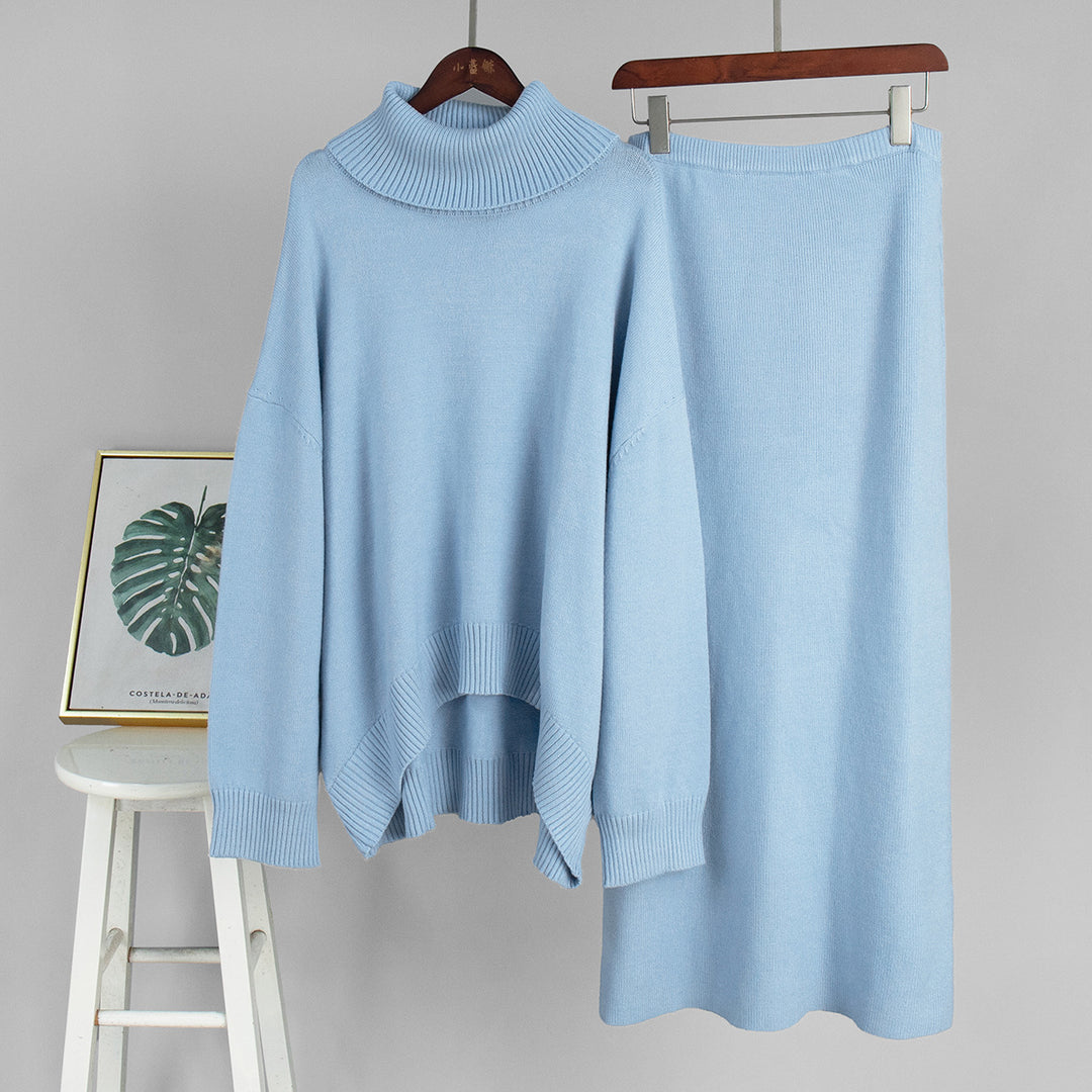 Women's Turtleneck Warm Knitted sweater&skirt 2PCS set