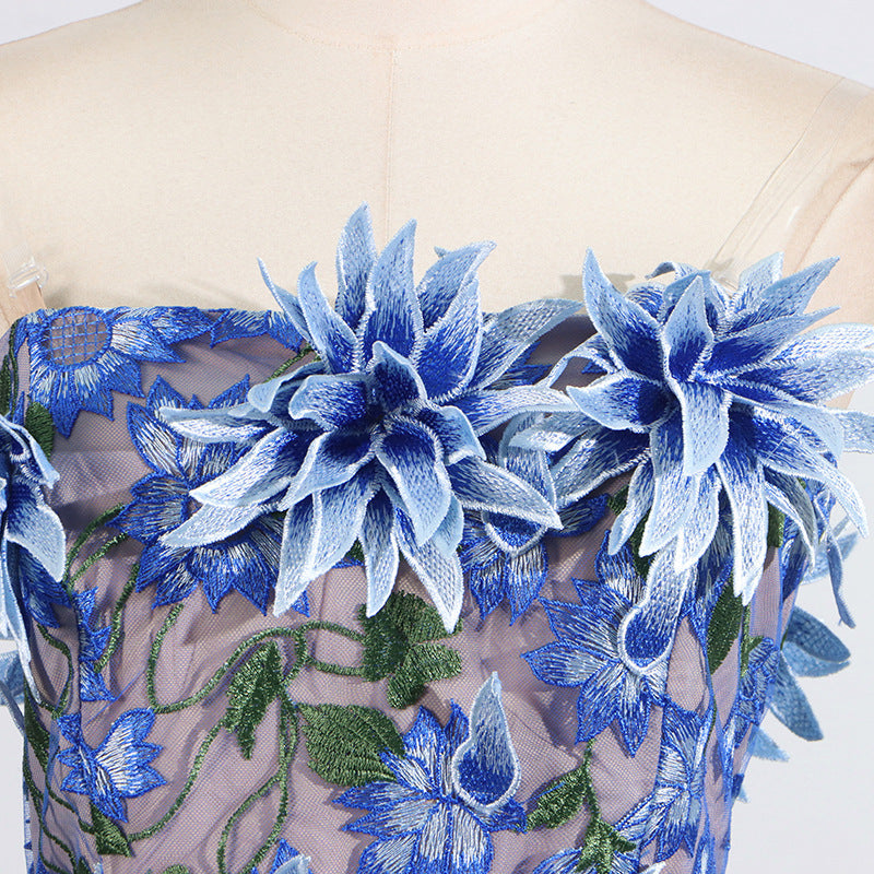 3D flower embroidery tube top dress banquet dress