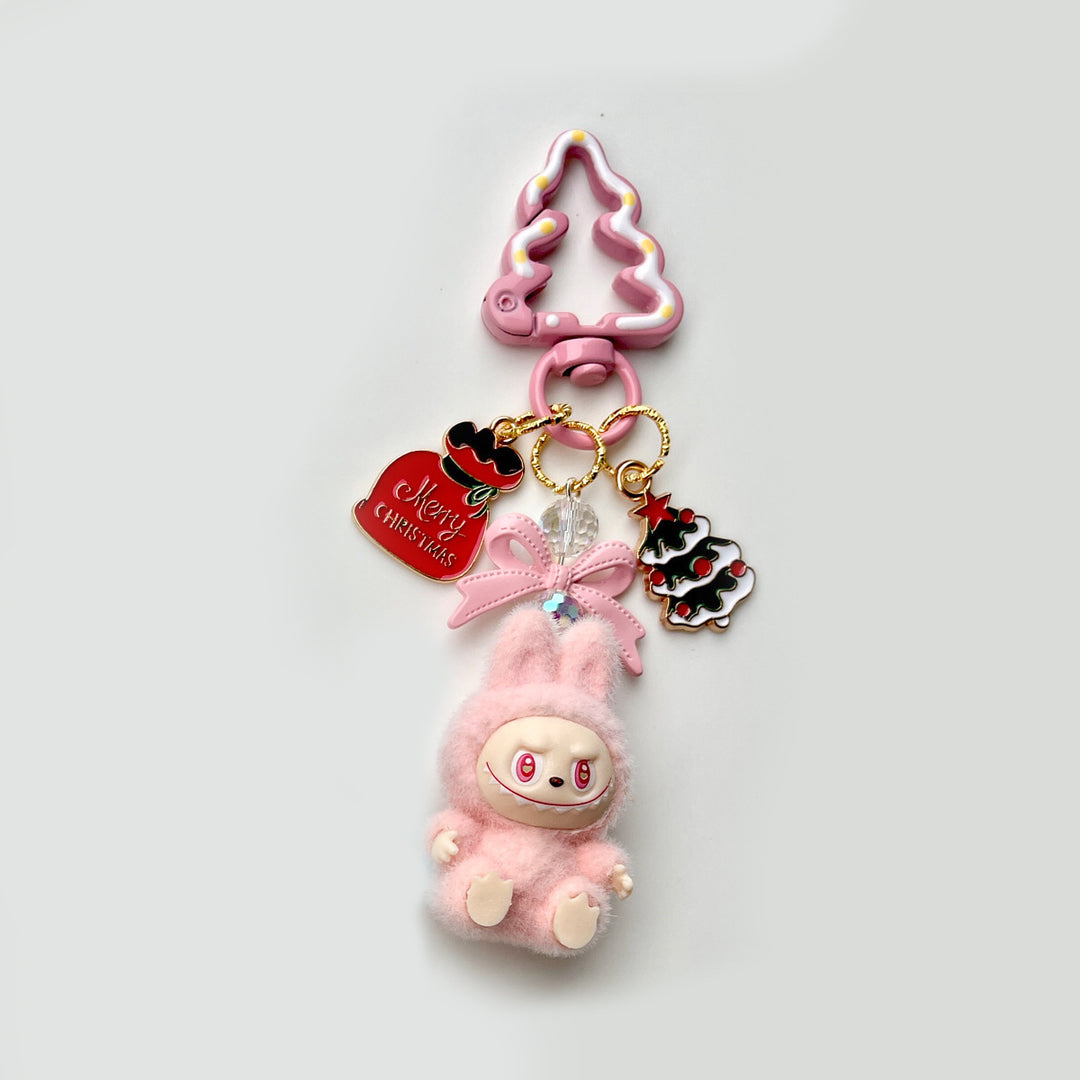 Christmas flocking mini Labubu keychain bag pendant