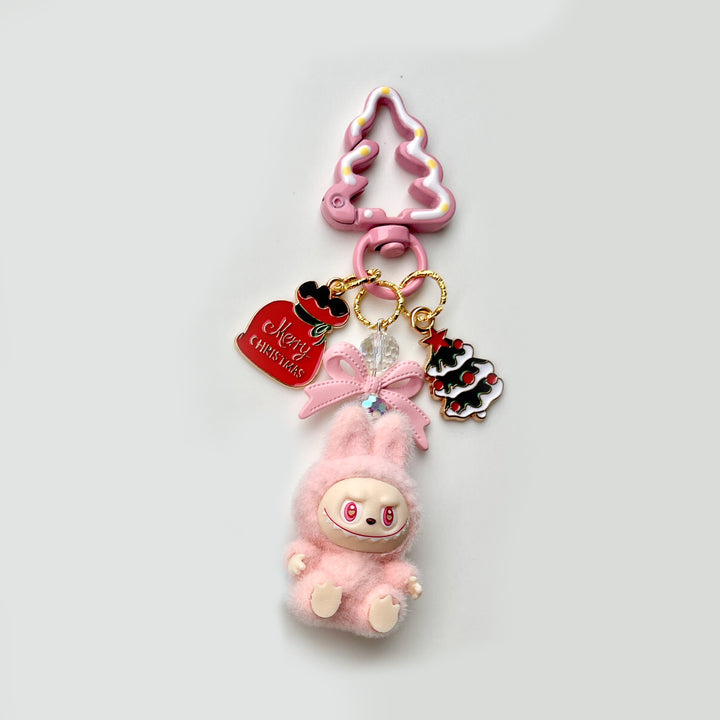 Christmas flocking mini Labubu keychain bag pendant