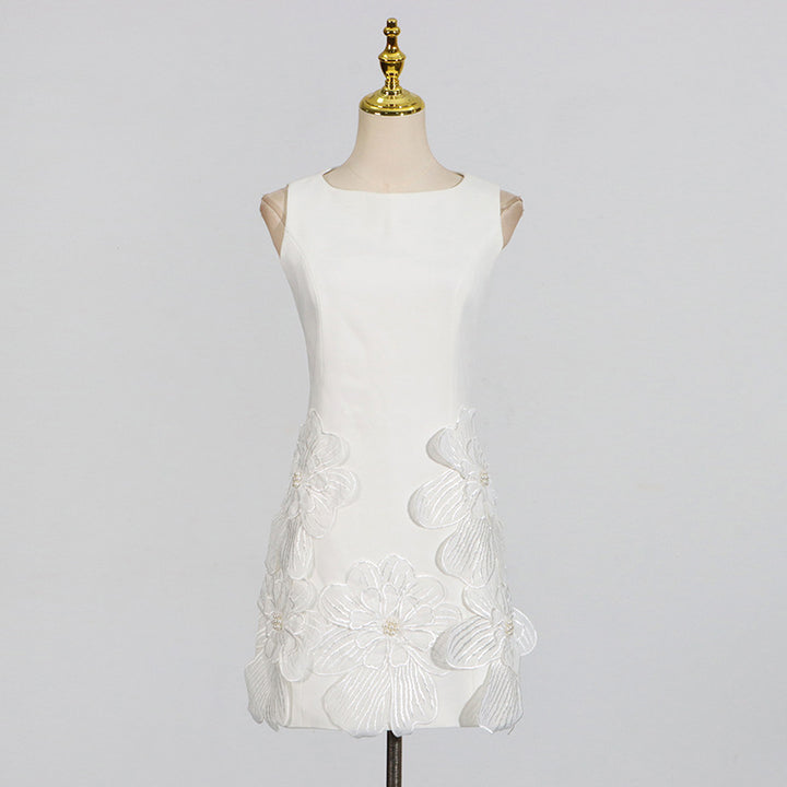 Embroidered flower waisted sleeveless mini dress