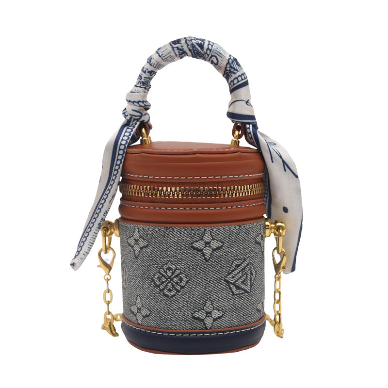 Mini silk scarf deco handbag chain crossbody bag