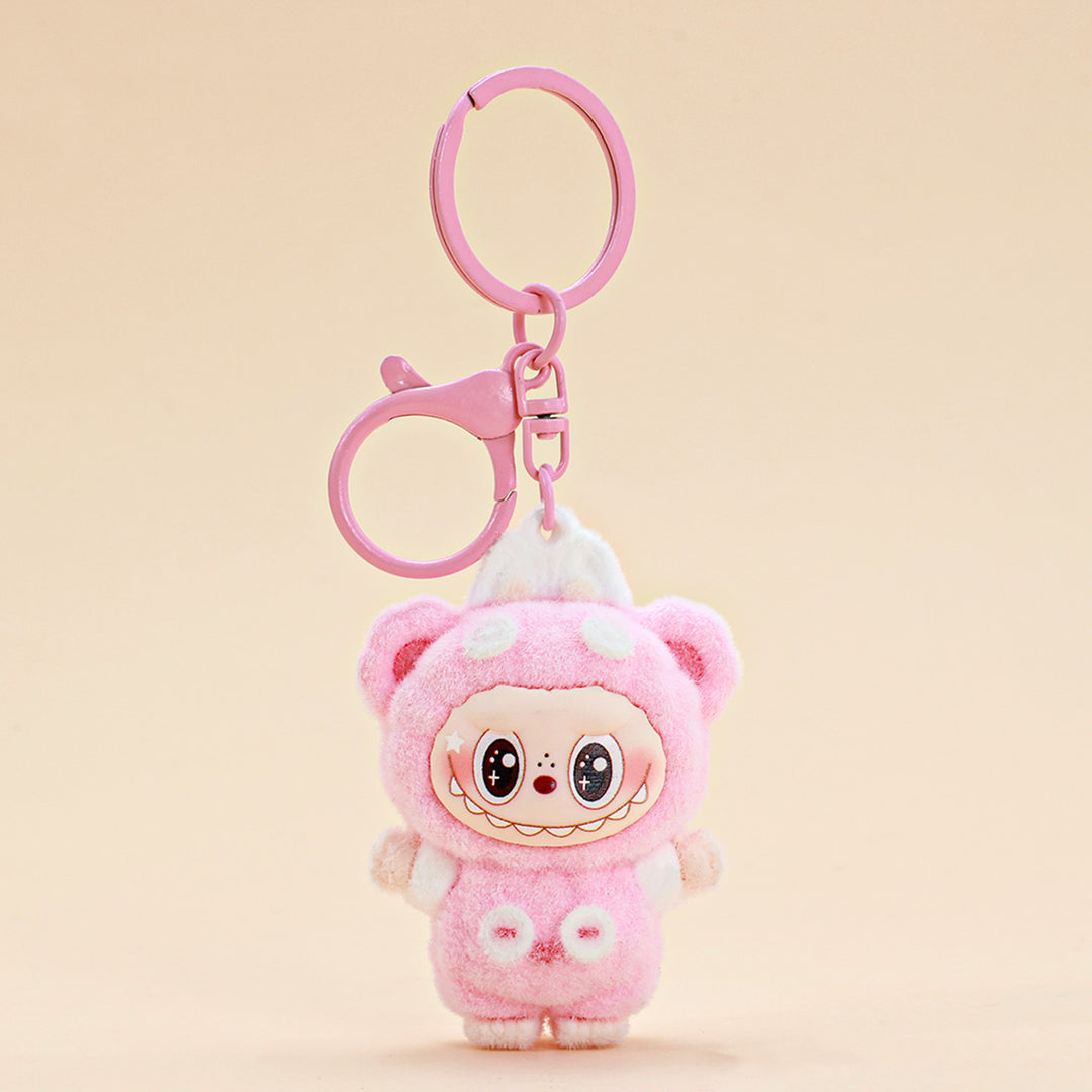 Labubu flocking keychain labubu pendant school gift