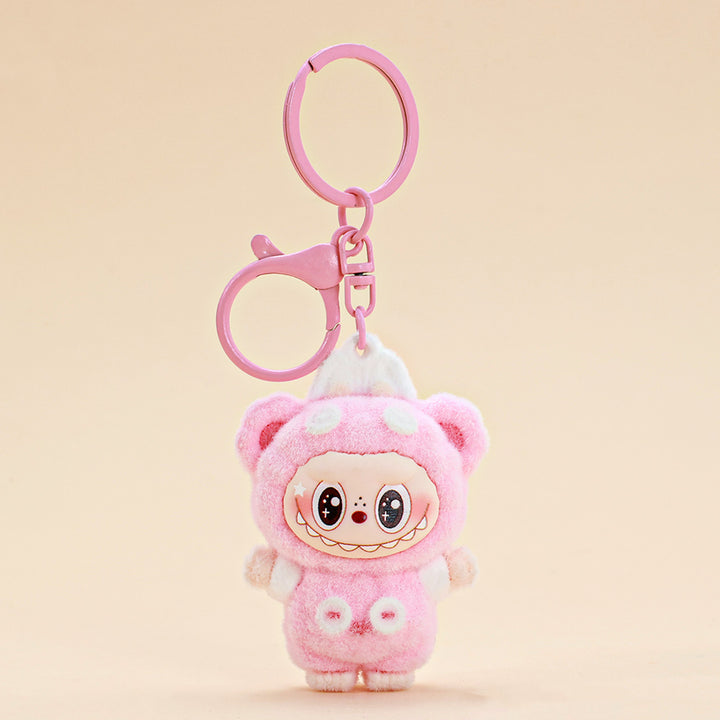 Labubu flocking keychain labubu pendant school gift