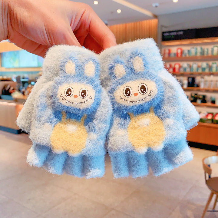 Cute monster Convertible Flip Top furry gloves for kids