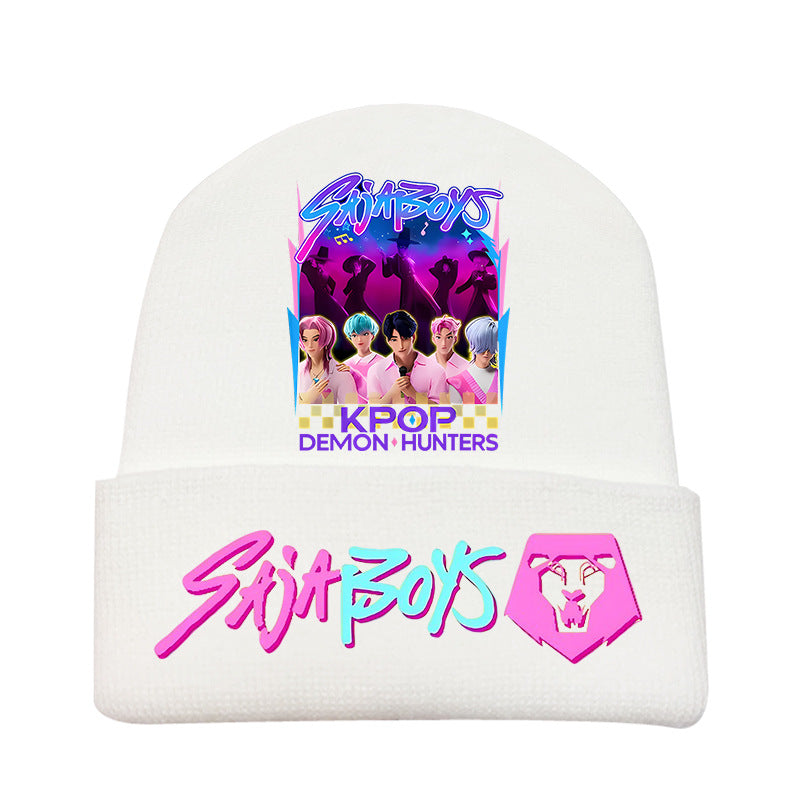 Kpop Demon Hunters knitted beanie hat-white