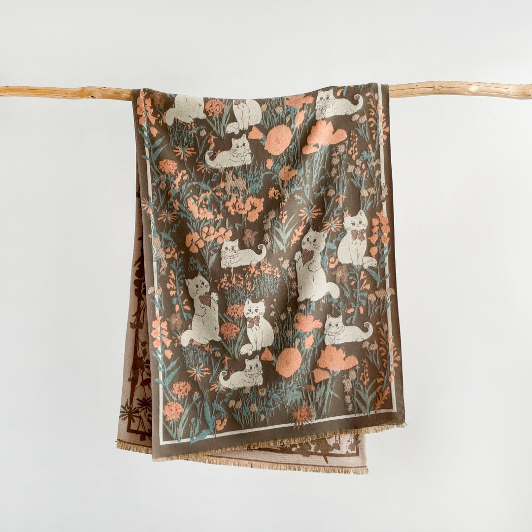 Cute cat jacquard warm scarf shawl for women