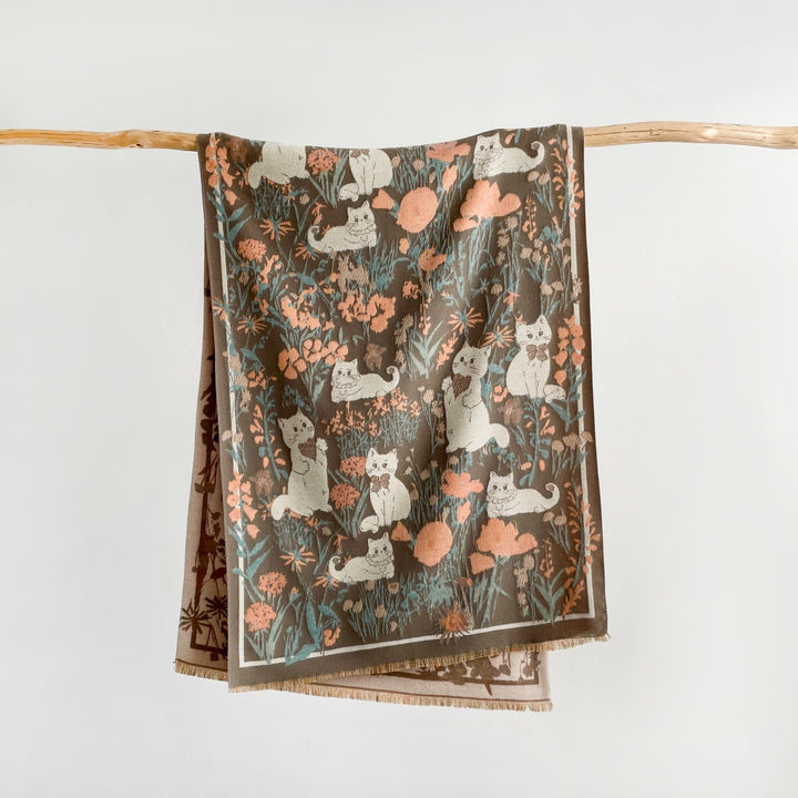 Cute cat jacquard warm scarf shawl for women