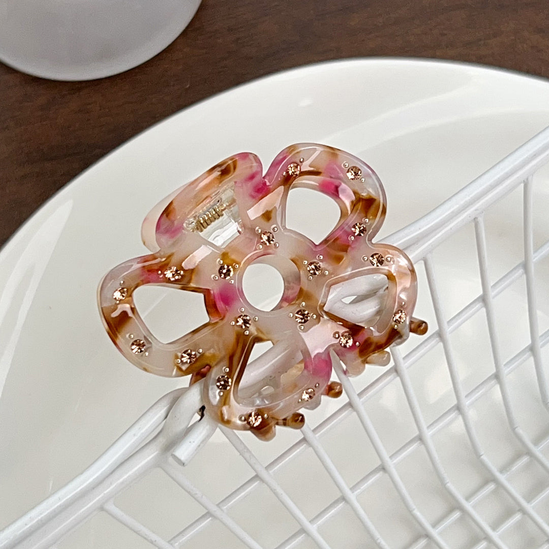 Hollow flower diamond acetate hair claw clips