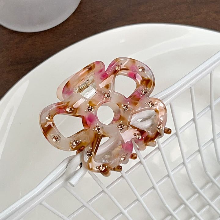 Hollow flower diamond acetate hair claw clips