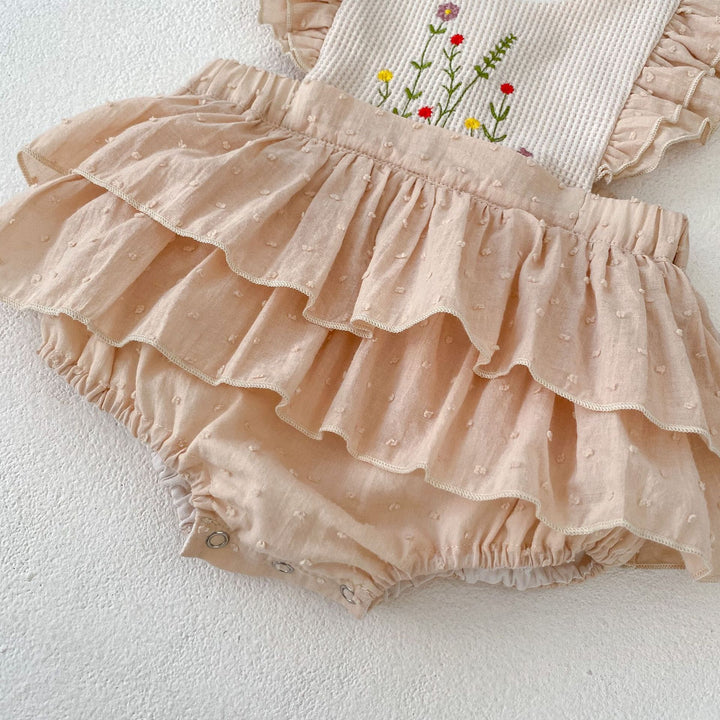 Baby floral embroidery romper with flying sleeves