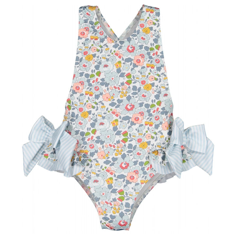 Pink flower bow swimsuit for girls