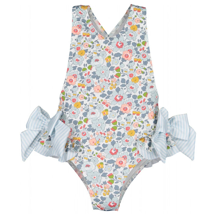 Pink flower bow swimsuit for girls
