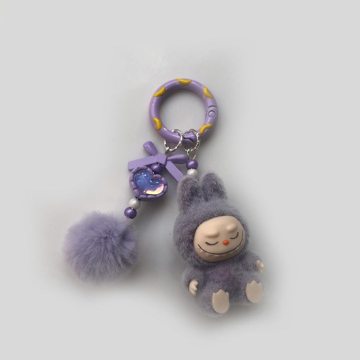 Flocked Mini Labubu heart Keychain bag pendant