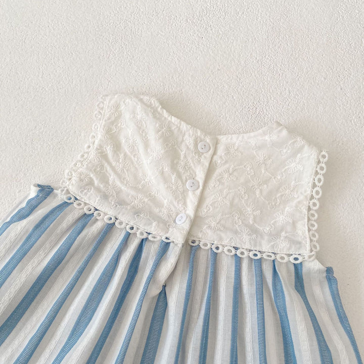 Baby embroidery blue striped romper 2pcs set