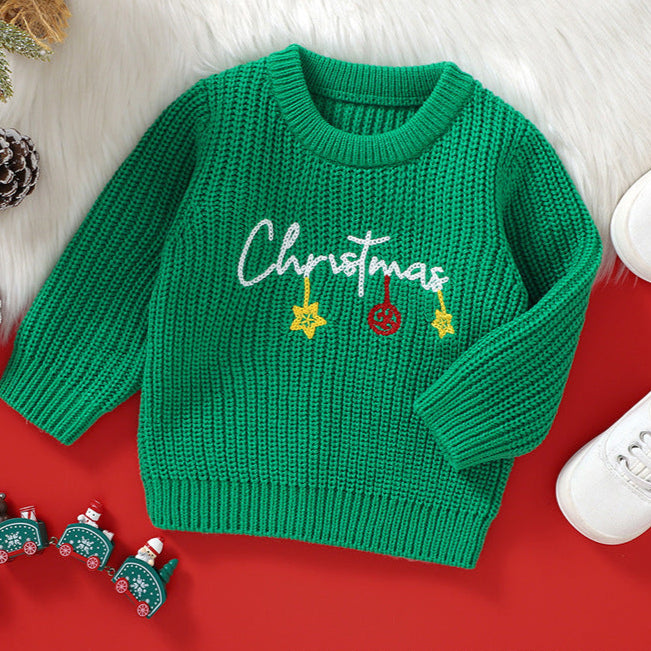 Christmas embroidery warm knitted sweater for kids
