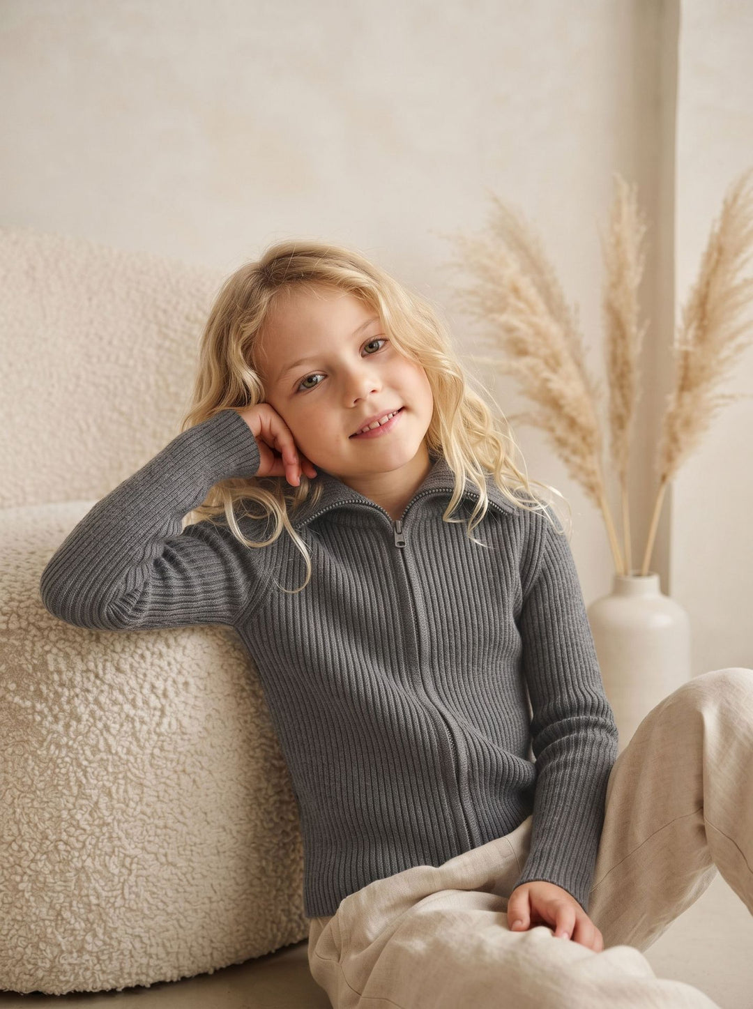 Girls' Ribbed Zipper Knit Cardigan Sweater Coat