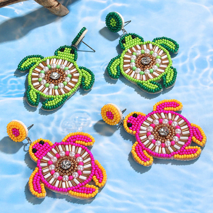 Turtle rice bead earrings handmade beaded Holiday earrings