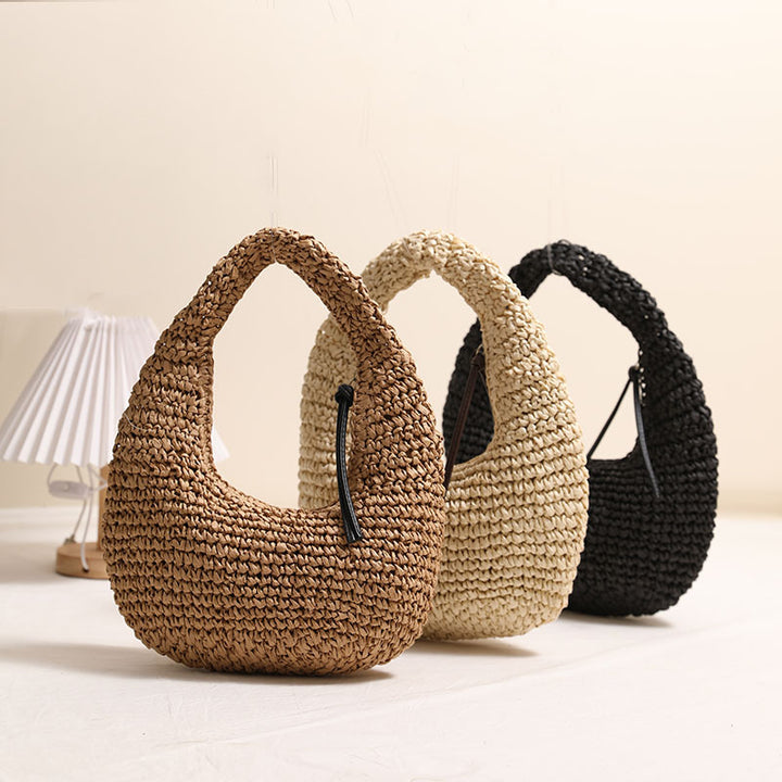 Solid color hand-held straw bag summer beach bag