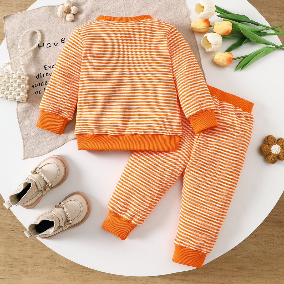 Boo Halloween Towel embroidery striped sweatshirt set