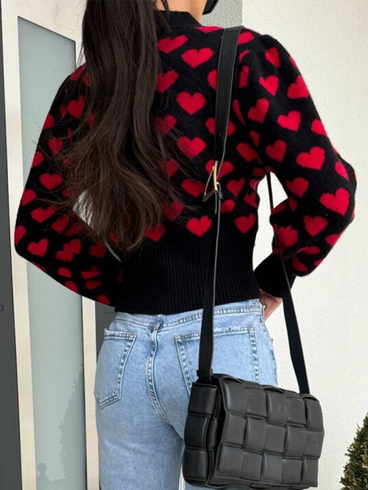 Valentine's Heart jacquard cropped cardigan sweater coat