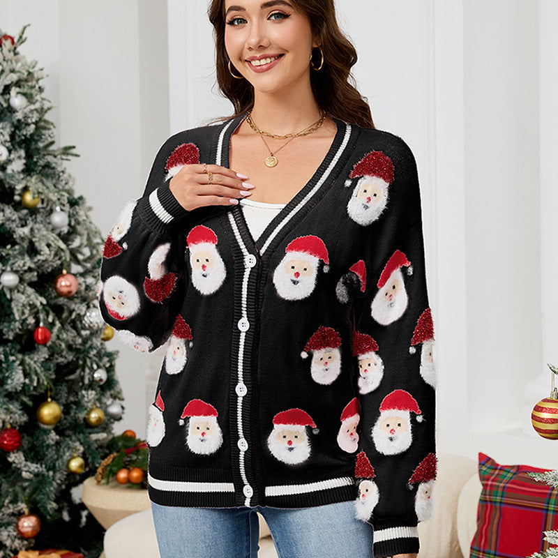 Women's Santa Claus jacquard sweater cardigan