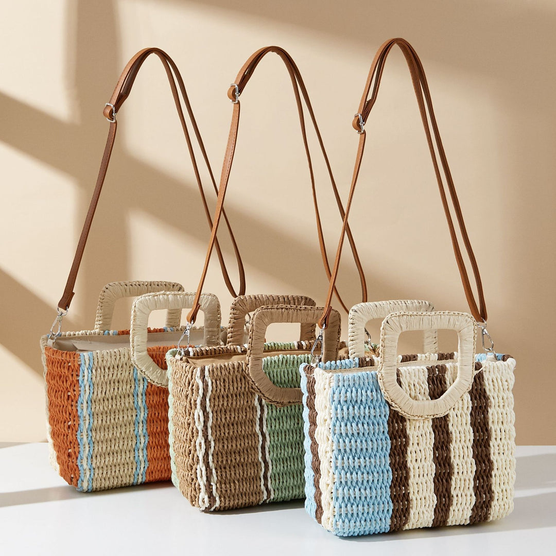 Boho straw bag striped large capacity woven bag