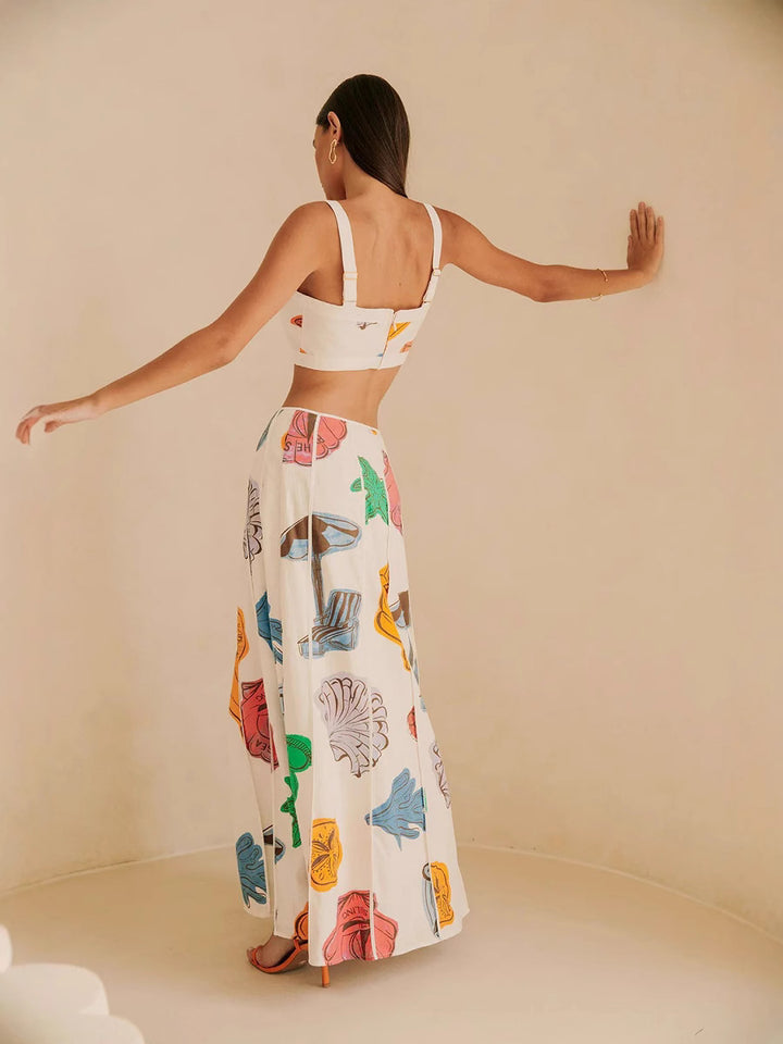 Seashell Linen crop top&skirt set