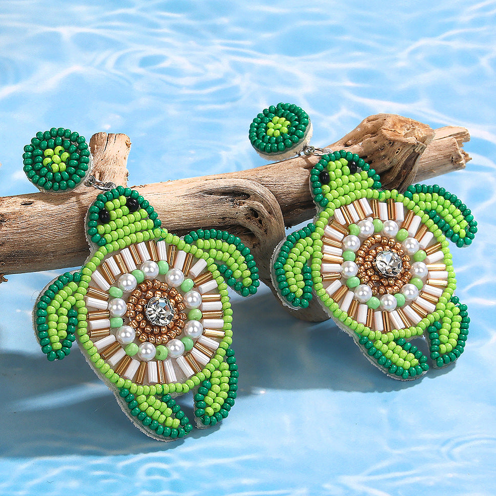 Turtle rice bead earrings handmade beaded Holiday earrings