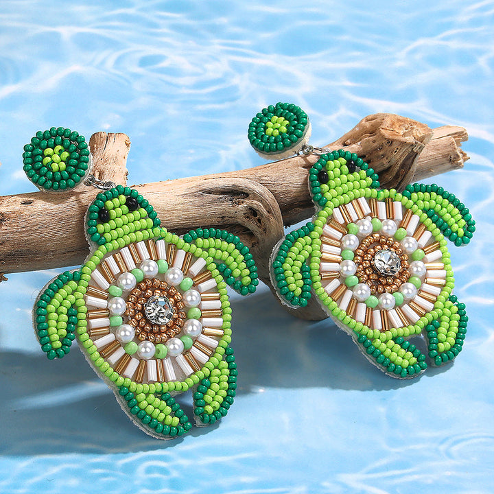 Turtle rice bead earrings handmade beaded Holiday earrings