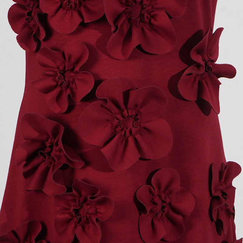 3D Pink Flower deco Maxi dress Evening dress
