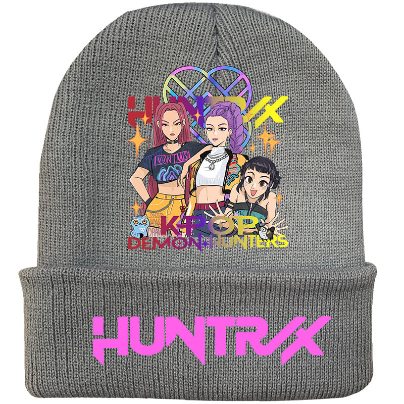Kpop Demon Hunters knitted beanie hat-gray