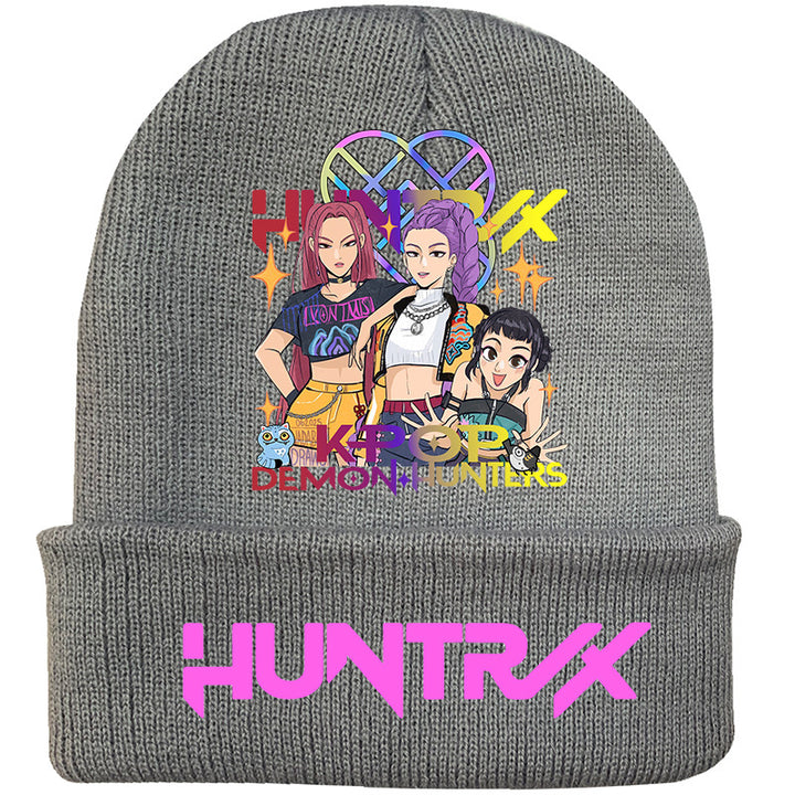 Kpop Demon Hunters knitted beanie hat-gray