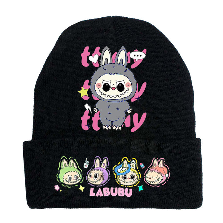 Cute monster printed knitted beanie hat-black
