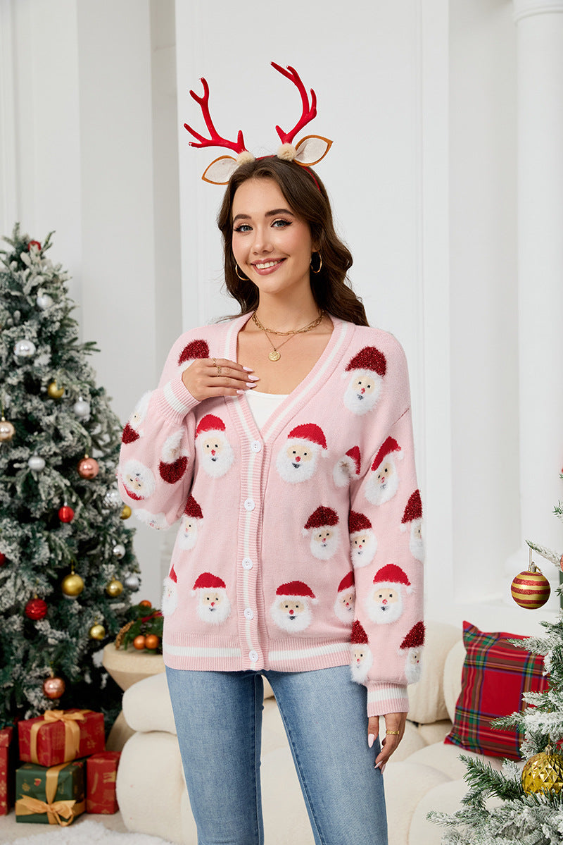 Women's Santa Claus jacquard sweater cardigan