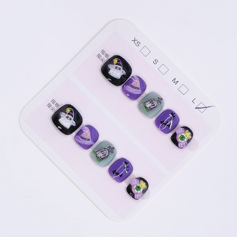 Halloween purple witches ghost press-on nails