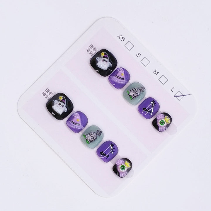 Halloween purple witches ghost press-on nails