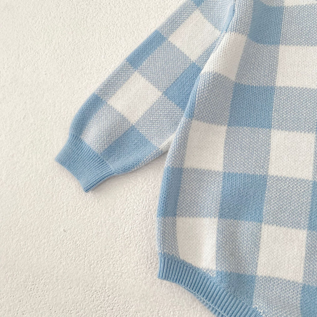 Plaid Jacquard Long Sleeve Knitted Romper for baby