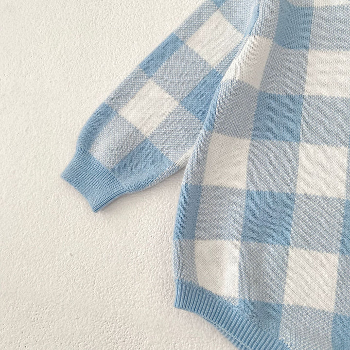 Plaid Jacquard Long Sleeve Knitted Romper for baby